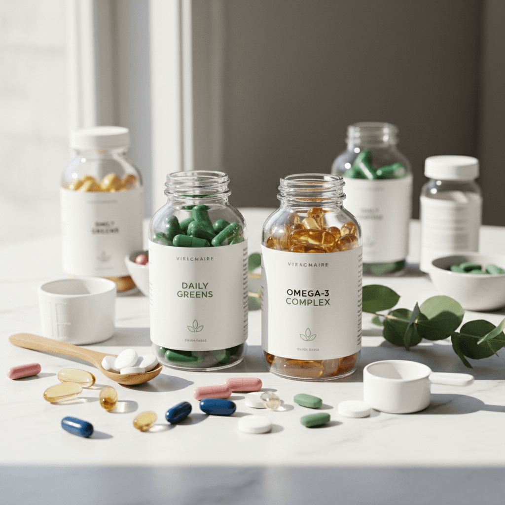 Supplement bottles display